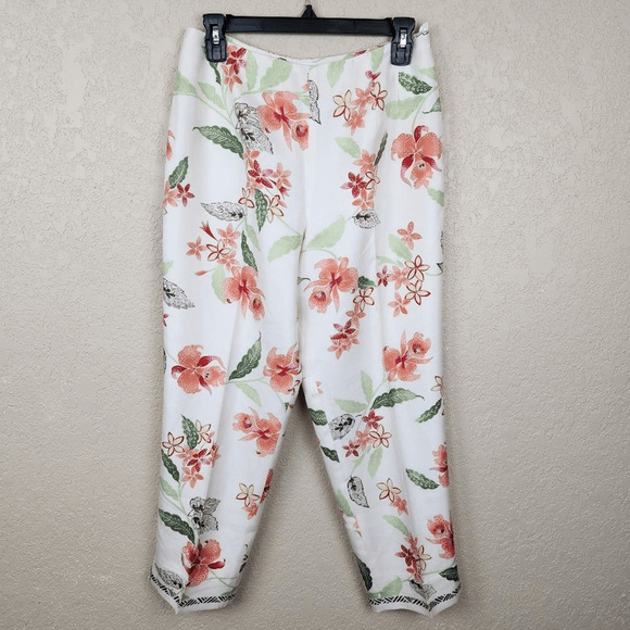 Talbots Pants - Talbots Vintage Orange Green Floral on Cream Pure Silk Casual Pants 8P (2933)